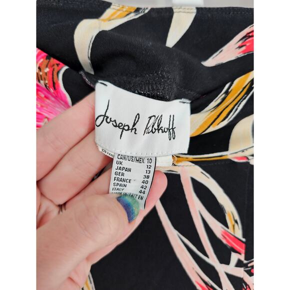 Joseph Ribkoff Womens Sz 10 Wide Leg Pull On Dress Pants Black w/ Pink Floral - Picture 3 of 4